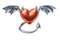 3D render of Metallic Heart shape with devil wings isolated on white background Royalty Free Stock Photo