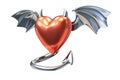 3D render of Metallic Heart shape with devil wings isolated on white background Royalty Free Stock Photo