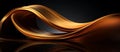 3D render metallic golden waves on dark background. Luxury horizontal abstract design