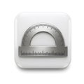 3D Render of a Metallic Protractor Icon on a White Square Button, Geometric Measuring Tool