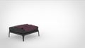 3d render of a metallic quadruped sitting stool with leather matttress and a cloth on top and space for text