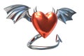 3D render of Metallic Heart shape with devil wings isolated on white background Royalty Free Stock Photo