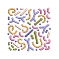 3d render Microbiome square composition. Probiotic bacteria background with lactobacillus, bifidobacteria, acidophilus Royalty Free Stock Photo