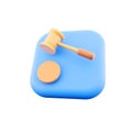 3d render Minimal brown gavel icon on white background. Judge arbitrate courthouse concept. judgement Hammer. 3D render Royalty Free Stock Photo