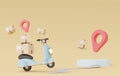 3d render of minimal cartoon of parcel delivery scooter or motorbike. Online shopping and fast delivery concept. Express logistic