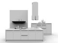 3D render - minimal kitchen furniture