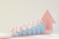 3d render of minimal pastel bar graph with success words. Scene of seo marketing design