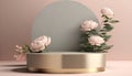 3d render of minimal product display podium with peony flowers. Royalty Free Stock Photo