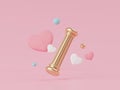 3D render, minimal sweet love scene, decoration greeting cards, webpage banner, photo frame, social media, heart shape, Cute