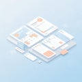 A 3D render of a mobile app user interface design displays several overlapping Royalty Free Stock Photo