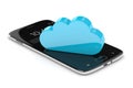 3d render of mobile phone with cloud over white Royalty Free Stock Photo