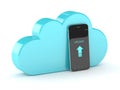 3d render of mobile phone with cloud over white Royalty Free Stock Photo