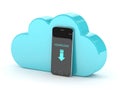3d render of mobile phone with cloud over white Royalty Free Stock Photo