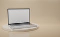 3D render Mock up computer labtop white screen on stand in beige background. 3D Rendering