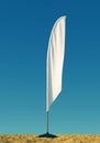 3d rendered mockup blank template of white empty beach flags against a clear sky background. flags for events, parties. Royalty Free Stock Photo