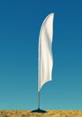 3d rendered mockup blank template of white empty beach flags against a clear sky background. flags for events, parties. Royalty Free Stock Photo