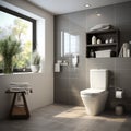 3d render of a modern bathroom interior design with a white toilet Royalty Free Stock Photo