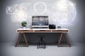 3d render of modern computer workplace setup