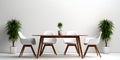 3d render of a modern dining room with white chairs and table Royalty Free Stock Photo