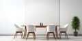 3d render of a modern dining room with white chairs and table Royalty Free Stock Photo