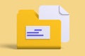 3d render modern folder with documents icon for data storage.