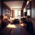 3d render modern hotel room Beautiful hotel view Generative AI