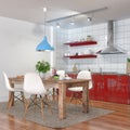 3d render - modern kitchen interior with dining area Royalty Free Stock Photo