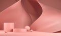 3d Render Modern Soft Pink Podium With Abstract Curve Corrugated Background