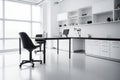 3d render of modern white kitchen in a loft style with black chairs Royalty Free Stock Photo