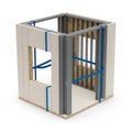 3D Render of a Modular Building Frame with Wood Panels and Blue Straps construction house Royalty Free Stock Photo