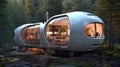 3D Render Modular Pod Home With Selfsustaining Systems. Generative AI