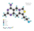 3d render of molecular model and formula of vitamin B1