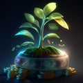 3d render of money plant growing out of a pot with coins AI generated Royalty Free Stock Photo