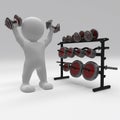 3D a Morph Man exercising with gym weights