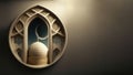 3D Render of Mosque With Realistic Crescent Moon Inside Mosaic Window. Islamic Religiou