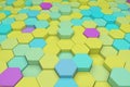 3D render multicolored hexagons. Honeycomb structure