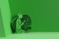 3D Render Muslim man praying Namaz, Islamic Prayer -Green Background