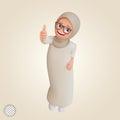 3d render muslim woman showing thumbs up