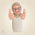 3d render muslim woman showing thumbs up