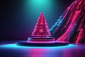 3d render neon abstract background neon christmas tree on blue background