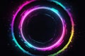 3d render neon abstract background neon glowing circle on dark background