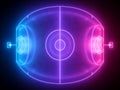 3d render, neon basketball field scheme fish eye top view, virtual sport playground, sportive game, blue violet pink glowing line