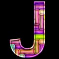 3D render of neon bricks alphabet letter J