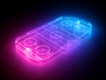 3d render, neon hockey rink perspective angle view, virtual sportive game playground, pink blue glowing line Royalty Free Stock Photo