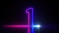 3d render, neon number one glowing in the dark with ultraviolet light, pink blue gradient laser ray Royalty Free Stock Photo