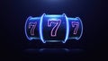 3d render Neon slot machine hit jackpot 777 Royalty Free Stock Photo