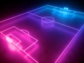 3d render, neon soccer field perspective angle view, football playground, virtual sportive game Royalty Free Stock Photo