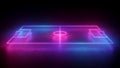 3d render, neon soccer field scheme, football playground, virtual sportive game, pink blue glowing line. Isolated on black