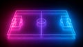 3d render, neon soccer field scheme, football playground, virtual sportive game, pink blue glowing line. Isolated on black