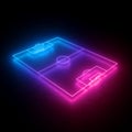 3d render, neon soccer field scheme, football playground, virtual sportive game, pink blue glowing line. Isolated on black